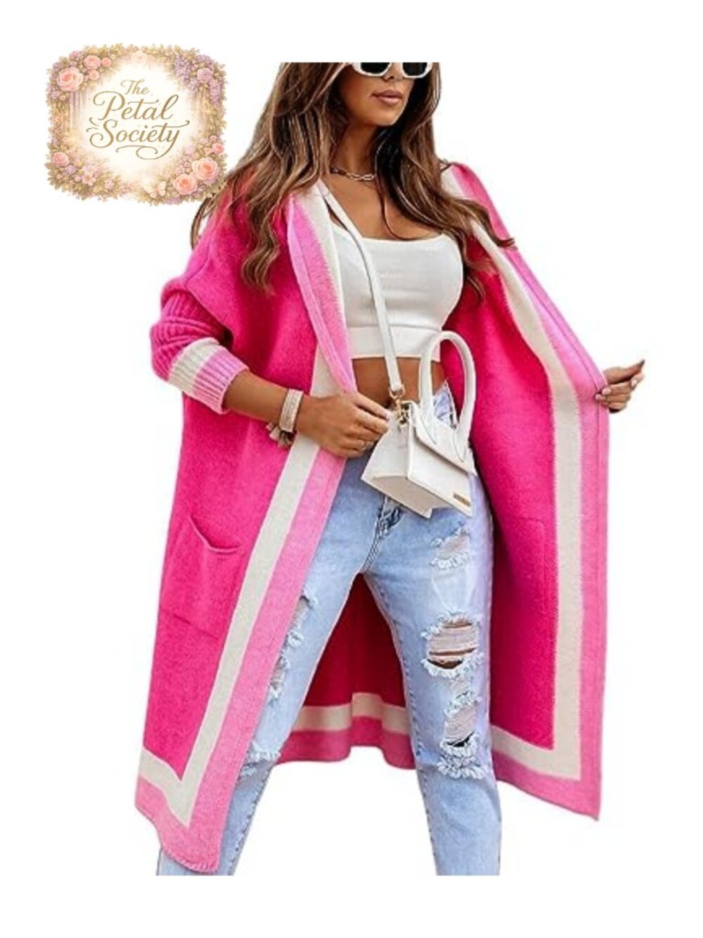 Women's Oversized Hooded Long Cardigan Sweater with Pockets Striped Knit